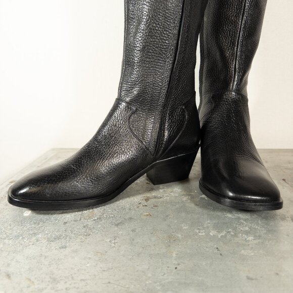 Dorateymur Luxury Tall Riding Boots Pebbled Leather Black 37 US 7 - Picture 6 of 9